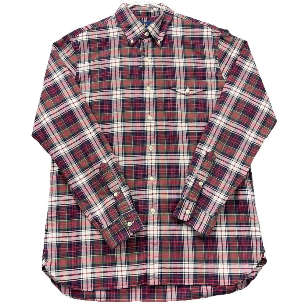 Ralph Lauren shirt mens L long sleeve button down Multicolor Tartan plaid Pocket